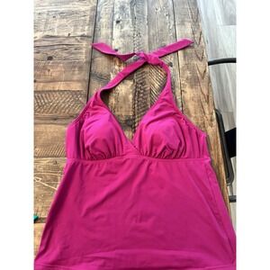 Lands End Womens Swimsuit Tankini Top Sz 12 Halter Pink Hot Beach Summer Sun